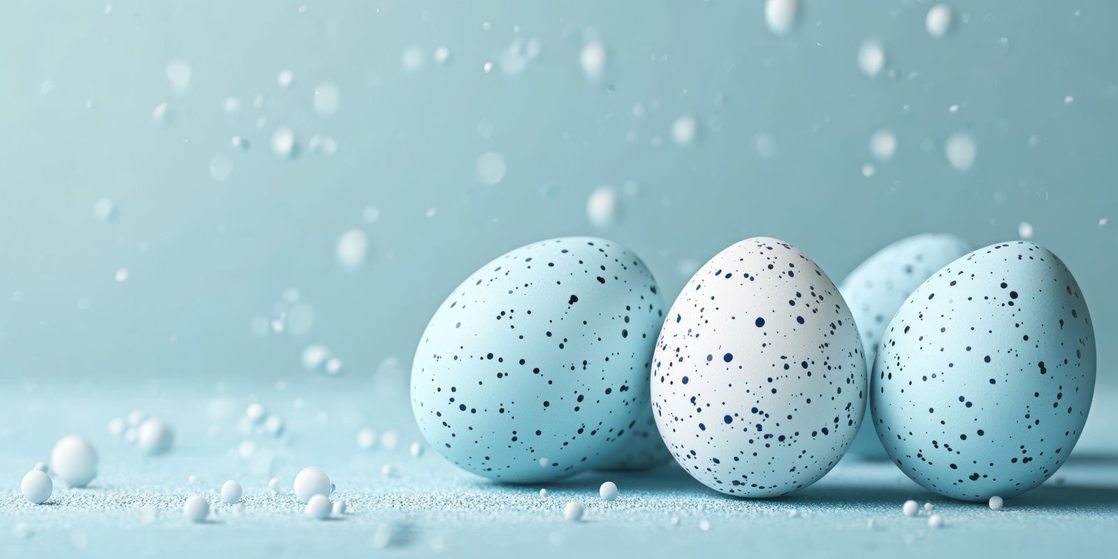 Beautiful blue speckled eggs on a soft background create a peaceful and artistic display for spring celebrations and Easter themes